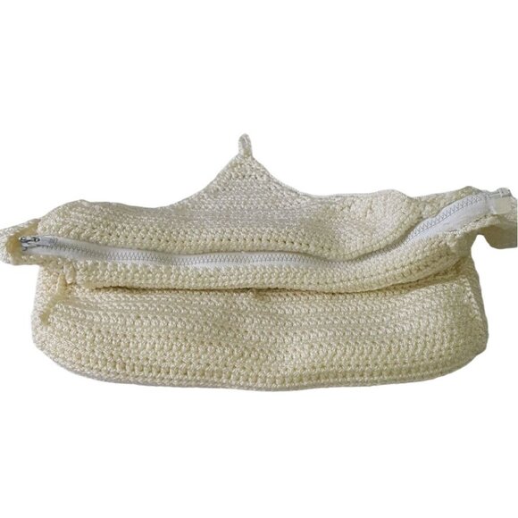 2/$15 Womens Boho Shoulder Bag Cream 10.5" Crochet Flap Button Zipper Pockets - Picture 3 of 5